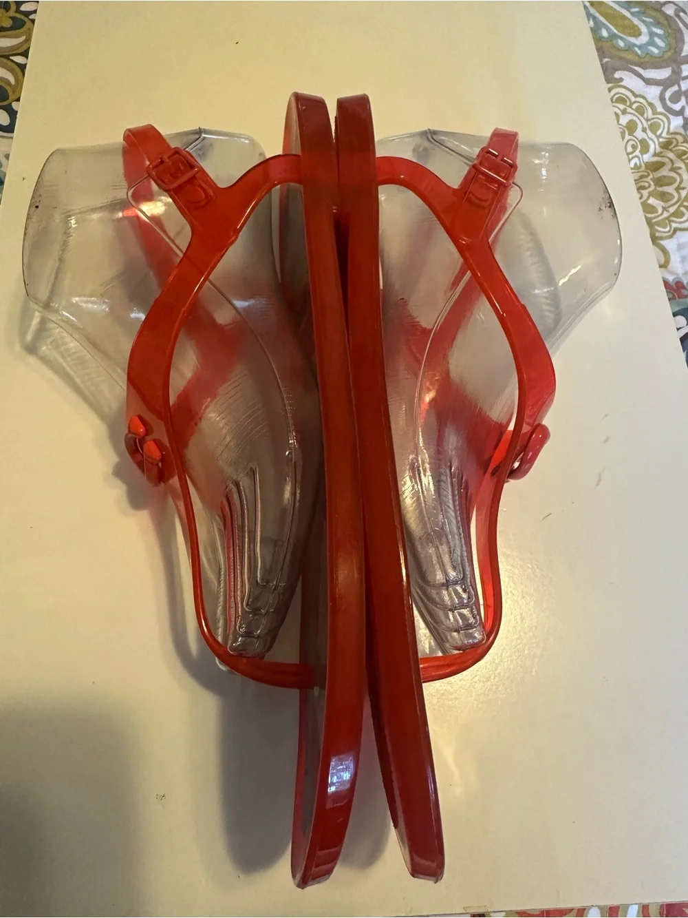Coach Red Jelly Thong Sandals with Multi Color Signature C Footbed Sz 10